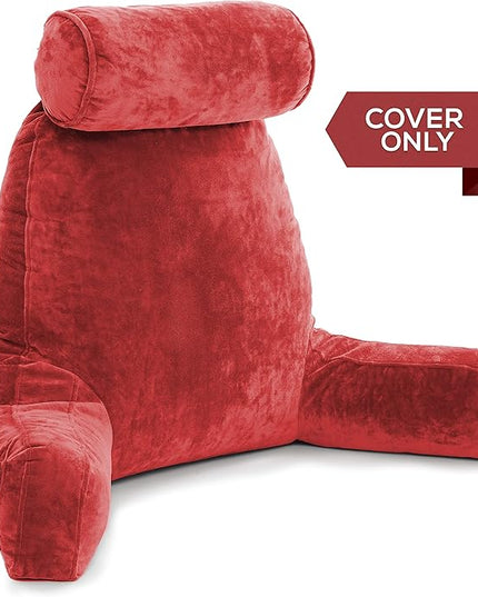 Husband Pillow XXL Cover Only Red, Cozy Microfiber Bed Rest Pillow Cover with Arms - Array of Colors - Generous Side and Back Pockets for Your Favorite Comfy Reading Pillow - LeafyLoom