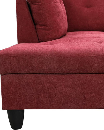 ROOMTEC Button Modern L Shape Sectional Sofa Set, Upholstered Corner Couch with Storage Ottoman, Flannel Tufted Cushions, for Living Room, Apartment, 97inch, Red w/Right Chaise Lounge - LeafyLoom