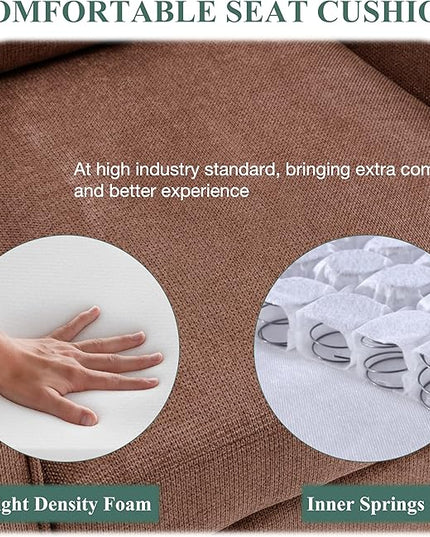 COLAMY 360° Swivel Accent Chair Set of 2, Upholstered Fabric Leisure Armchair with Lumbar Pillow for Living Room Bedroom Home Office, Brown - LeafyLoom