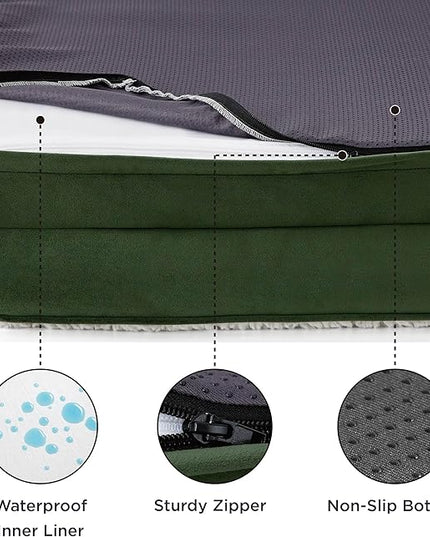Bedsure Orthopedic Dog Bed for Medium Dogs - Calming Dog Sofa Beds Medium with Luxurious Short Plush Washable, Pet Couch Bed with Removable Washable Cover, Waterproof Lining and Nonskid Bottom, Green BEDSURE