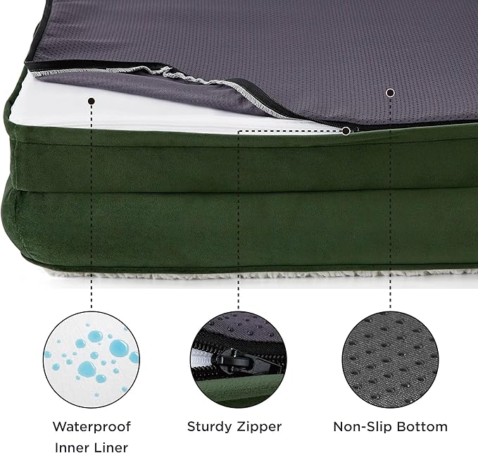 Bedsure Small Orthopedic Dog Bed - Calming Dog Sofa Beds for Small Dogs with Luxurious Short Plush, Pet Couch Bed with Removable Washable Cover, Waterproof Lining and Nonskid Bottom Couch, Green BEDSURE
