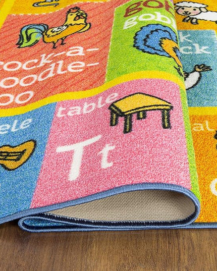 KC Cubs Classroom Rug, Kids Rug and Baby Play Mat ABC Alphabet with Old MacDonald Animals Educational Learning Non Slip Baby Girl & Boy Carpet Children Bedroom Toddler Playroom Floor Mat Nursery Rug - LeafyLoom