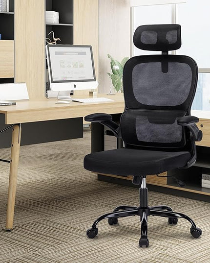 Office Chair, Ergonomic Office Chair Desk Chair with Headrest, High Back Mesh Computer Chairs for Home Office with Adjustable Back Support, 350lbs Comfortable Black Office Chair, Tilt Lock - LeafyLoom