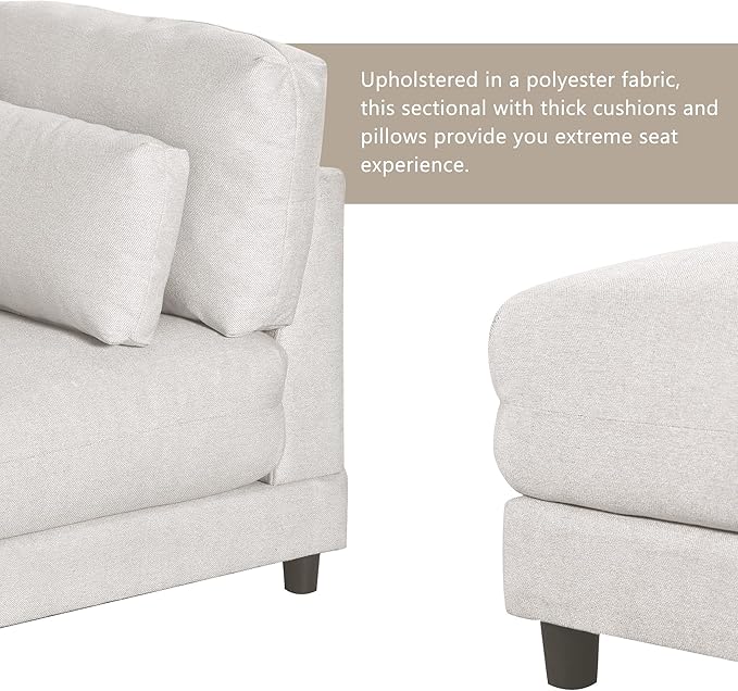 Convertible L-Shaped Sofa with Reversible Chaise, Ottoman & 2 Pillows, Oversized 4 Seat Upholstered Modular Sectional Couch Set w/Extra Deep Seats for Living Room Furniture, Apartment, Office - LeafyLoom