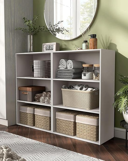 Apexa 3-Tier Cube Storage Organizer Shelves, Stackable Wood Bookcase Fits Cubby Bins for Organization, Dorm Teen Room Decor & Home Office, Greige - LeafyLoom