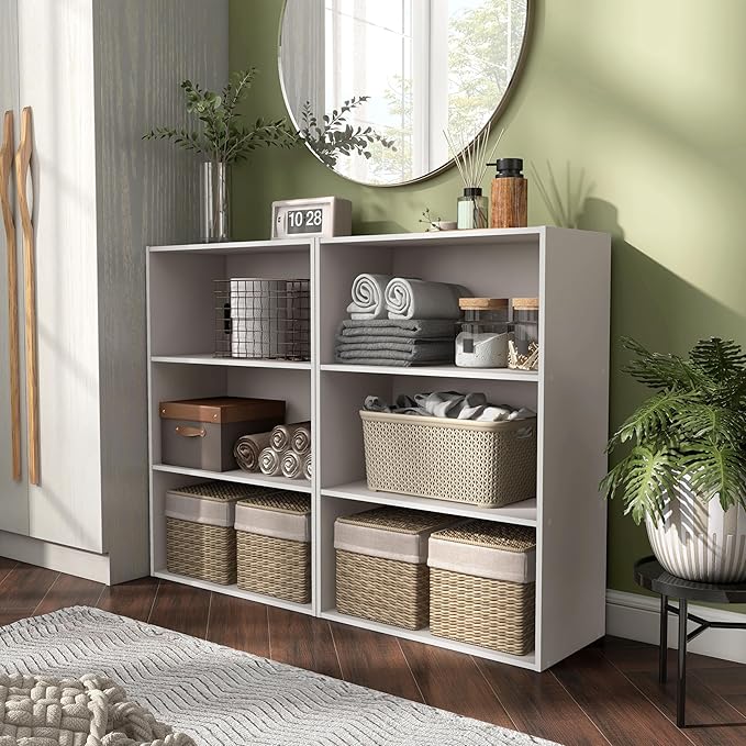 Apexa 3-Tier Cube Storage Organizer Shelves, Stackable Wood Bookcase Fits Cubby Bins for Organization, Dorm Teen Room Decor & Home Office, Greige - LeafyLoom