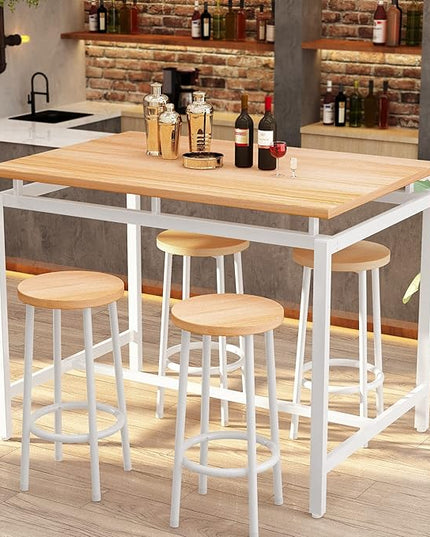 DKLGG Dinner Table Set for 4, Modern Kitchen Table and Chairs for 4 Wooden Top and Adjustable Metal Legs, Small Dining Room Table Set 5 Pieces Compact Design for Small Space - LeafyLoom