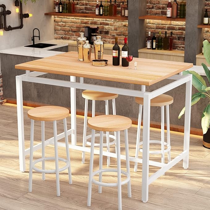 DKLGG Dinner Table Set for 4, Modern Kitchen Table and Chairs for 4 Wooden Top and Adjustable Metal Legs, Small Dining Room Table Set 5 Pieces Compact Design for Small Space - LeafyLoom