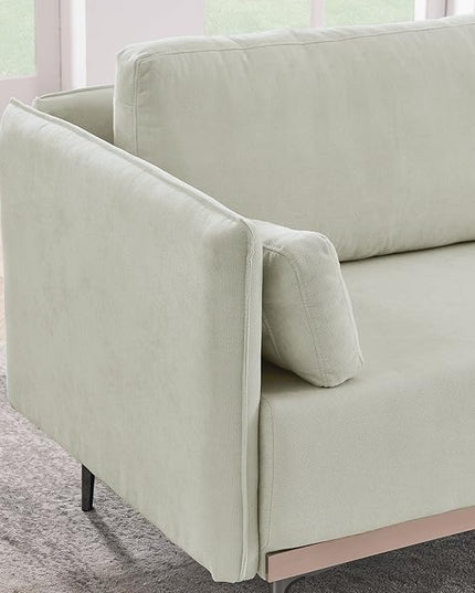 Modern Linen Upholstered 3-Seat Sofa Couch with Stainless Steel Trim and Metal Legs for Living Room, 2 Pillows Included, 72.83", Beige-119 - LeafyLoom