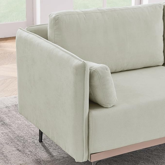Modern Linen Upholstered 3-Seat Sofa Couch with Stainless Steel Trim and Metal Legs for Living Room, 2 Pillows Included, 72.83", Beige-119 - LeafyLoom