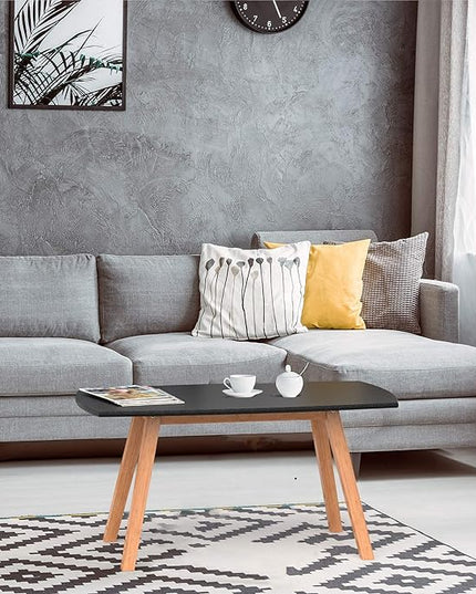 bonVIVO Small Coffee Table - Franz Designer Low Coffee Table with Wooden Frame for Small Spaces and Storage, Small Desk, Living Room Furniture for Men and Women - Black - LeafyLoom