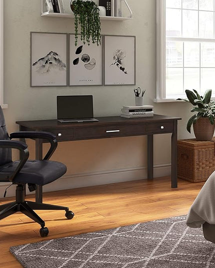SIMPLIHOME Avalon SOLID WOOD Contemporary 60 Inch Wide Large Desk in Tobacco Brown, For the Office Desk, Writing Table, Workstation and Study Table - LeafyLoom
