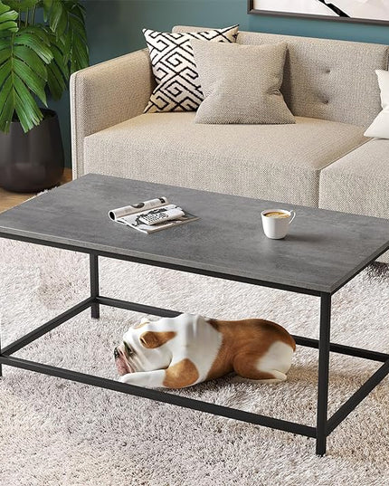 SAYGOER Coffee Table Simple Modern Coffee Tables Open Design Rectangular Minimalist Center Table for Living Room Home Office, Easy Assembly, 39.37x19.69 x17.72, Gray Black - LeafyLoom