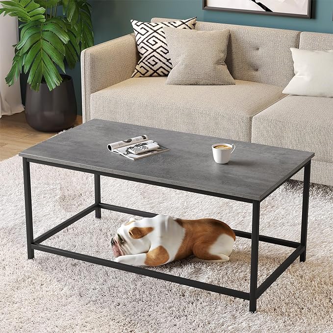 SAYGOER Coffee Table Simple Modern Coffee Tables Open Design Rectangular Minimalist Center Table for Living Room Home Office, Easy Assembly, 39.37x19.69 x17.72, Gray Black - LeafyLoom