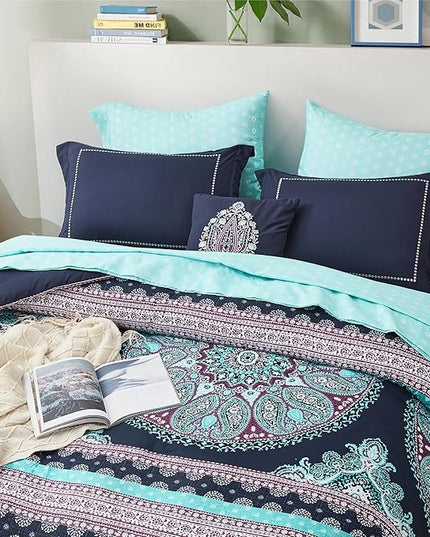 Degrees of Comfort Blue Twin XL Complete Comforter Sets, Boho Mandala Bed in A Bag,Microfiber Bedding Set with Side Pockets, Matching Decorative Pillow, 6 Piece Navy - LeafyLoom