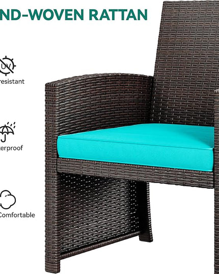 YITAHOME Patio Furniture Wicker Outdoor Bistro Set, 4-Piece All Weather Rattan Conversation Loveseat for Backyard, Balcony and Deck w/Soft Cushions and Metal Coffee Table (Brown+Blue) - LeafyLoom