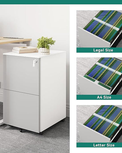 YITAHOME 2-Drawer File Cabinet with Lock, Metal Mobile File Cabinet with Lock, Filing Cabinet Under Desk Fits Legal/Letter for Home/Office, Fully Assembled, Grey and White - LeafyLoom