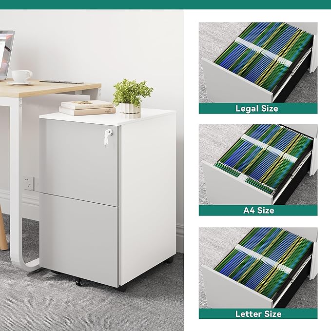 YITAHOME 2-Drawer File Cabinet with Lock, Metal Mobile File Cabinet with Lock, Filing Cabinet Under Desk Fits Legal/Letter for Home/Office, Fully Assembled, Grey and White - LeafyLoom