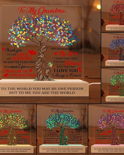 Grandma 3D Illusion Lamp Wooden Base USB Powered Acrylic Night Light, Grandma Gift from Grandson Granddaughter, to my Grandma 3D Lamp, Gifts for Grandma Grandmother Mom on Mothers Day - LeafyLoom