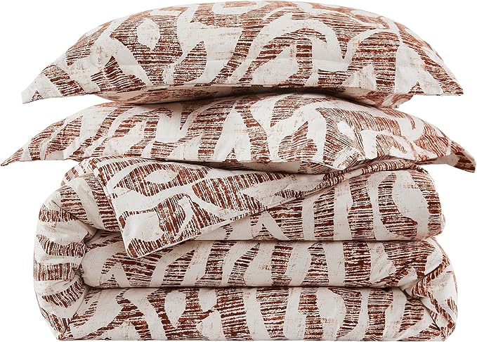 Southshore Fine Living, Inc. Oversized King Comforter Bedding Set, Down Alternative filling, modern Abstract bedding set, King/Cal King Comforter & Matching Shams, Rust Khari - LeafyLoom