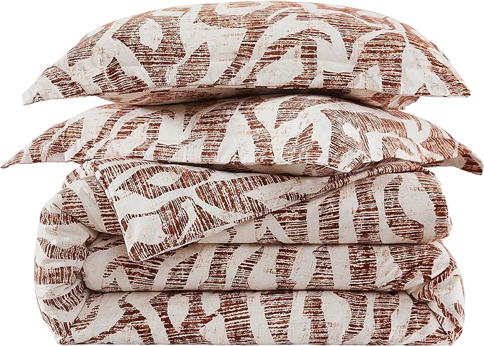 Southshore Fine Living, Inc. Oversized Twin Comforter Bedding Set, Down Alternative Comforter Bedspread, Abstract Print Comforter, Twin or Twin XL Comforter with Matching Sham, Rust Khari - LeafyLoom