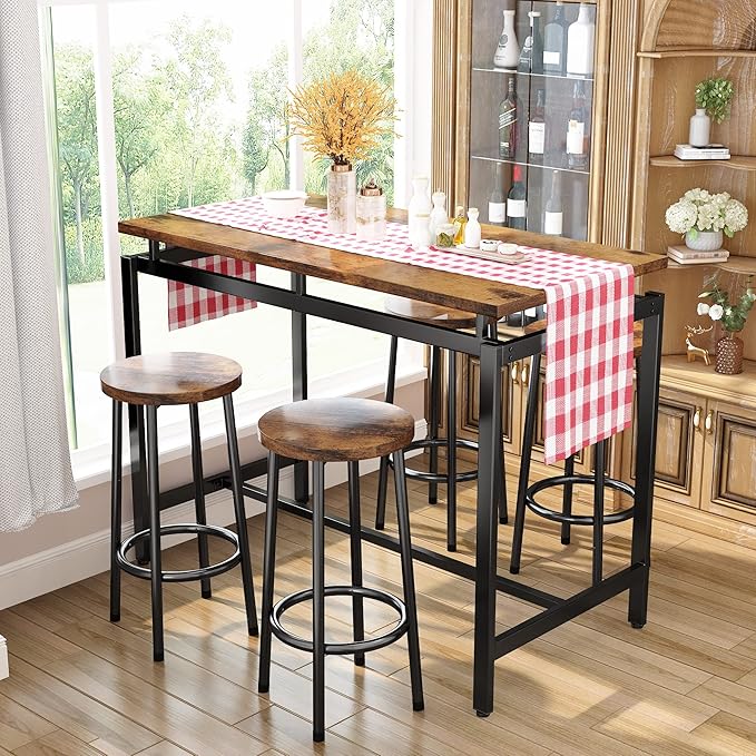 DKLGG Dinner Table Set for 4, Modern Kitchen Table and Chairs for 4 Wooden Top and Adjustable Metal Legs, Small Dining Room Table Set 5 Pieces Compact Design for Small Space - LeafyLoom
