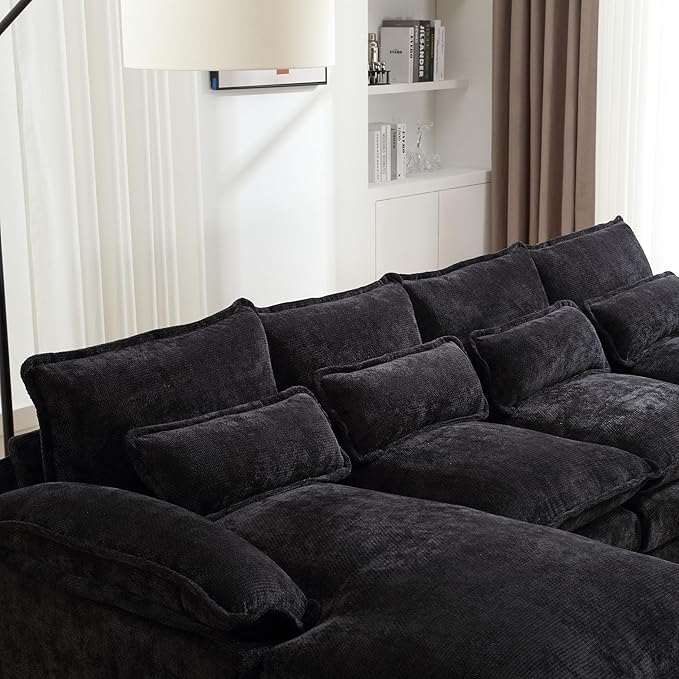 6 Seater Overstuffed Modular Sectional Sofa Cloud Couch with Double Chaise Lounge, U Shaped Chenille Upholstered Leisure Sofa&Couches with Memory Foam and Waist Pillows for Living Room Office - LeafyLoom