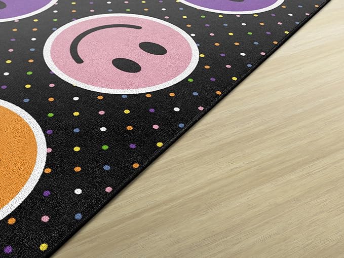 Flagship Carpets Smiley Seating (Seats 30) Classroom Area Rug or Educational Learning Mat, Kids Room or Playroom Carpet, 10'6" x 13'2", Black/Multi - LeafyLoom