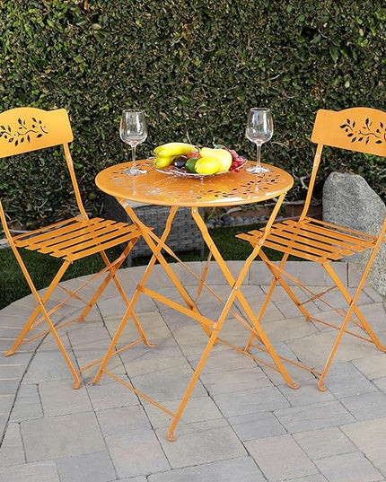 Alpine Corporation Indoor/Outdoor 3-Piece Bistro Set Folding Table and Chairs Patio Seating, Each, Orange - LeafyLoom