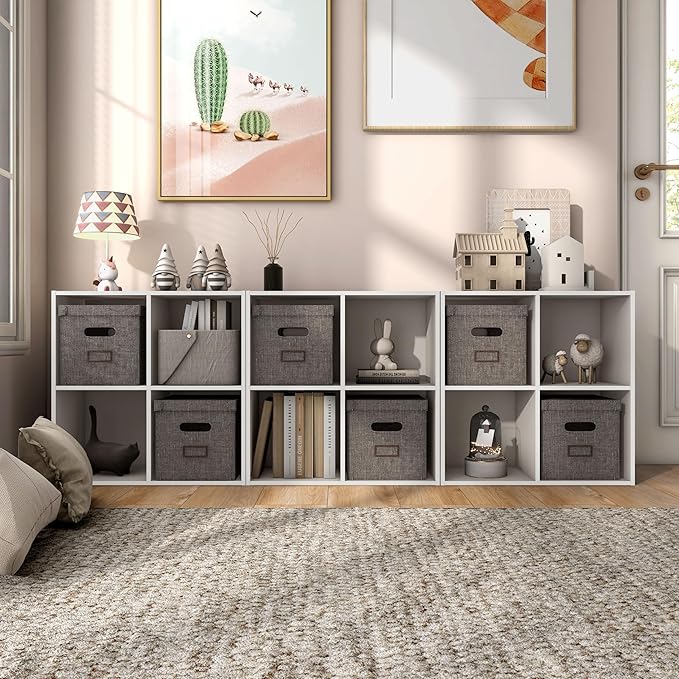 Apexa 4 Cube Storage Organizer Shelves, Stackable Wood Bookcase Fits Cubby Bins for Organization, Dorm Teen Room Decor & Home Office, Greige - LeafyLoom