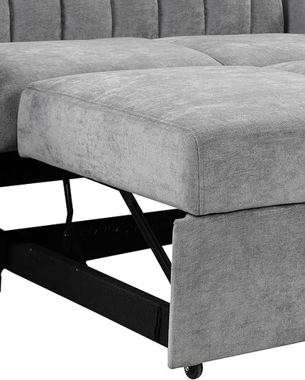 3 in 1 Oversized Convertible Loveseat Sleeper Sofa Bed,Contemporary Channel Tufted Love Seats Sofabed W/Pull Out Sleep Couch,Thicker Cushions and Padded Armrests for Living Room, 61", Grey-368 - LeafyLoom