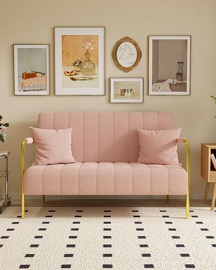 NicBex Sectional Couch Sofa with 2 Pillows Modern Cloud Couch for Living Room Furniture Sets with Metal Legs and Sponge Filled, Modular Sofa for Living Room, Bedroom, Apartment, 58.66" L, Pink - LeafyLoom