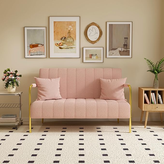 NicBex Sectional Couch Sofa with 2 Pillows Modern Cloud Couch for Living Room Furniture Sets with Metal Legs and Sponge Filled, Modular Sofa for Living Room, Bedroom, Apartment, 58.66" L, Pink - LeafyLoom