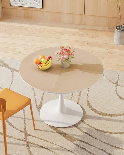 NicBex 42Inch Round Dining Table,Modern Kitchen Table with Printed Wood Grain Tabletop and Metal Base for 2 to 4,Leisure Coffee Table for Kitchen,Small Space,Dining Living Room,Space-Saving,Natural - LeafyLoom