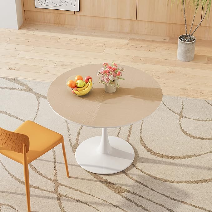 NicBex 42Inch Round Dining Table,Modern Kitchen Table with Printed Wood Grain Tabletop and Metal Base for 2 to 4,Leisure Coffee Table for Kitchen,Small Space,Dining Living Room,Space-Saving,Natural - LeafyLoom