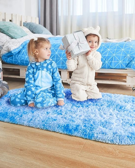 Noahas Oval Fluffy Blue Rainbow Rug 2.6X5.3 Small Kids Rugs for Bedroom Girls And Boys Aesthetic,Bedside Bedroom Rug,Ultra Soft Runner Carpet Modern Shaggy Nursery Area Rugs Home D飯r - LeafyLoom