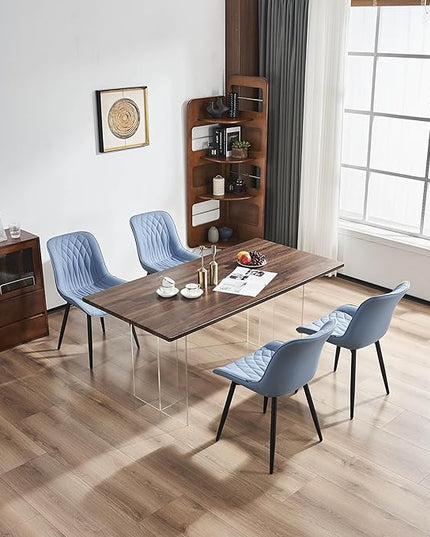 YOUNIKE Blue Dining Chairs set of 2 with High Backs Mid Century Modern Kitchen & Dining Room Chairs PU Faux Leather Upholstered sillas de comedor Comfortable Large Padded Accent Chairs with Metal Legs - LeafyLoom