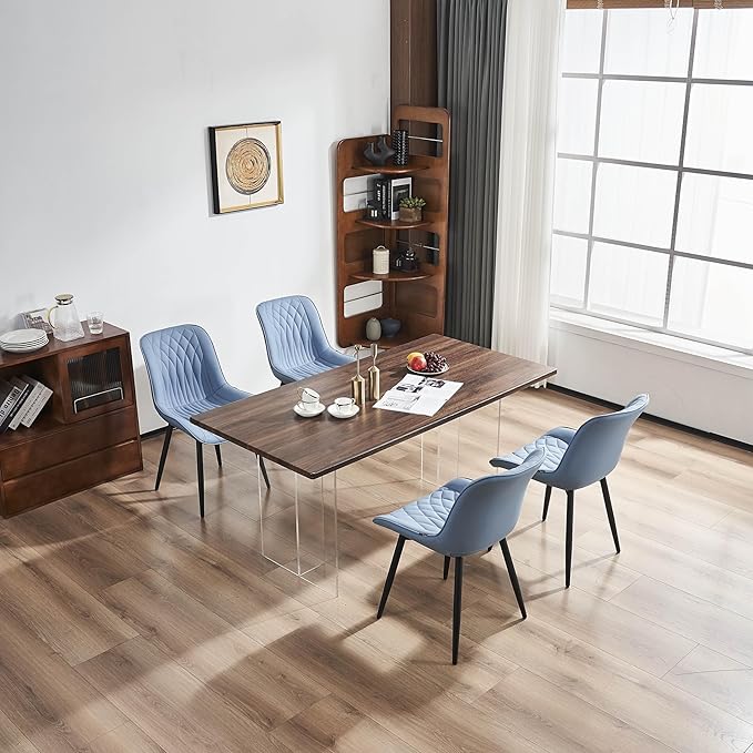 YOUNIKE Blue Dining Chairs set of 2 with High Backs Mid Century Modern Kitchen & Dining Room Chairs PU Faux Leather Upholstered sillas de comedor Comfortable Large Padded Accent Chairs with Metal Legs - LeafyLoom