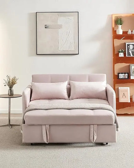 Velvet Tufted Convertible Pull Out Sofa Bed , 3 in 1 Multi-Functional Futon Lounge Chair Sleeper Couch Bed, Pullout Sofá with Adjustable Backrest and USB Ports for Living Room Small Space Apartment - LeafyLoom