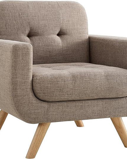 ROSEVERA Elena Contemporary Accent Armchair with Linen Upholstery Living Room Furniture, Brown - LeafyLoom