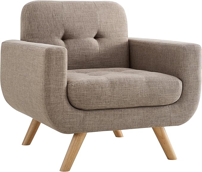 ROSEVERA Elena Contemporary Accent Armchair with Linen Upholstery Living Room Furniture, Brown - LeafyLoom