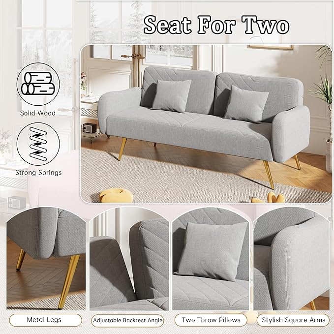 NicBex Sectional Couch Sofa with 2 Throw Pillows Sofa Bed Cloud Couch for Living Room Furniture Sets with Adjustable Back, Modular Sofa for Living Room, Bedroom, Apartment,70.47" L, Gray - LeafyLoom