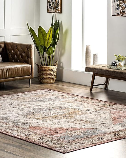 nuLOOM Emani Machine Washable Medallion Ultra Thin Area Rug, 4' x 6', Multi - LeafyLoom