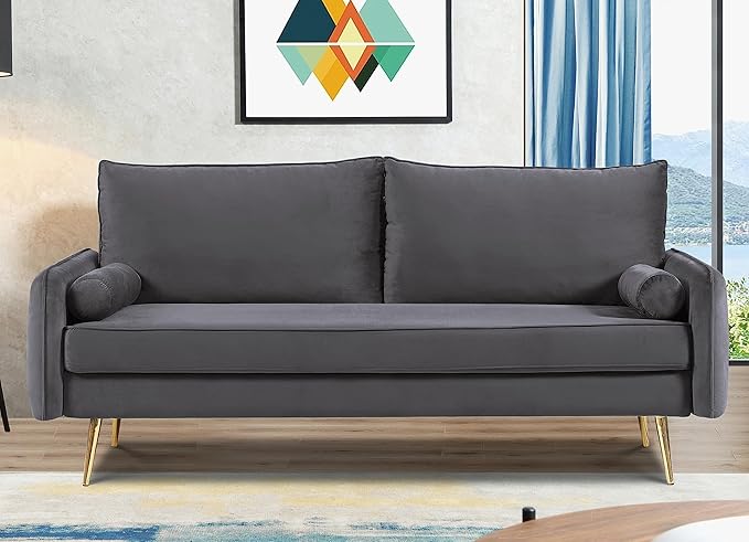 Kent Modern Sofa, European Style Velvet Living Room Furniture with Tapered Legs, Vintage Flair, and Sleek Design, Grey - LeafyLoom