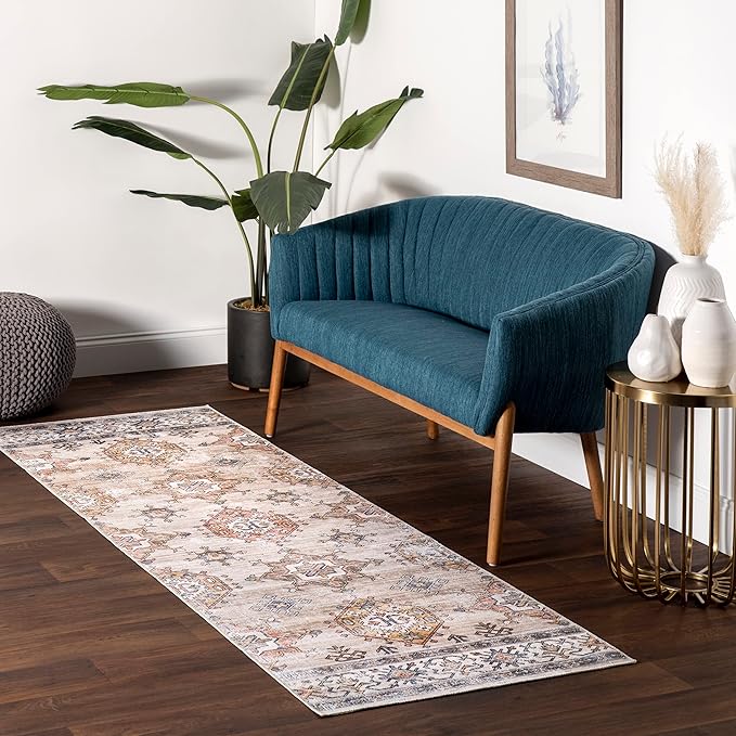 nuLOOM Finley Machine Washable Vintage Distressed Ultra Thin Runner Rug, 2' 6" x 6', Beige - LeafyLoom