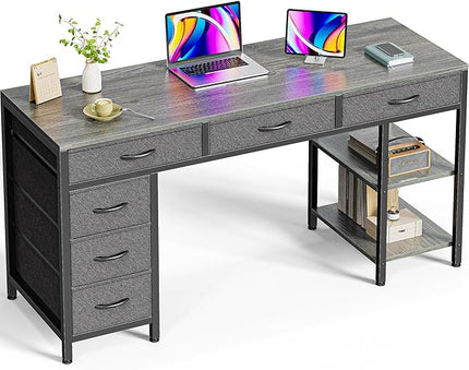 Computer Desk with 6 Drawers, 47 Inch Office Desk with Shelves, Reversible Gaming Desk, Corner Desk with Storage, Work Desk for Home Office, Study, Living Room, Gray - LeafyLoom