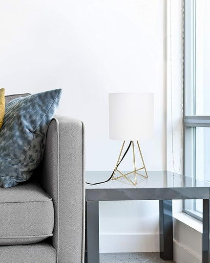 Simple Designs LT2066-GDW 13.5" Down to the Wire Metal Table Lamp with Fabric Shade, Gold with White Shade - LeafyLoom