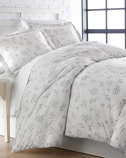 Southshore Fine Living, Inc. 3-Piece Full/Queen Comforter Set, Down Alternative All-Season Floral Comforter with Matching Shams, Soft Flowered Bedspread, Full or Queen Bedding, Sweet Florals Grey - LeafyLoom