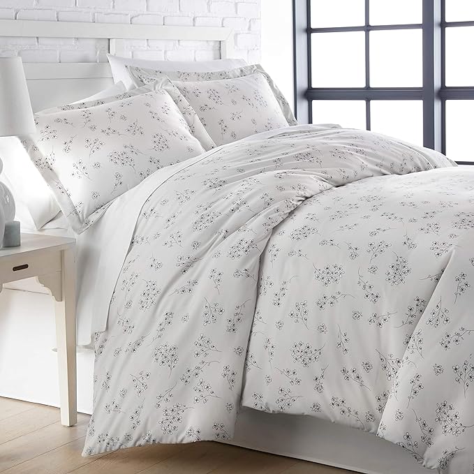 Southshore Fine Living, Inc. 3-Piece Full/Queen Comforter Set, Down Alternative All-Season Floral Comforter with Matching Shams, Soft Flowered Bedspread, Full or Queen Bedding, Sweet Florals Grey - LeafyLoom