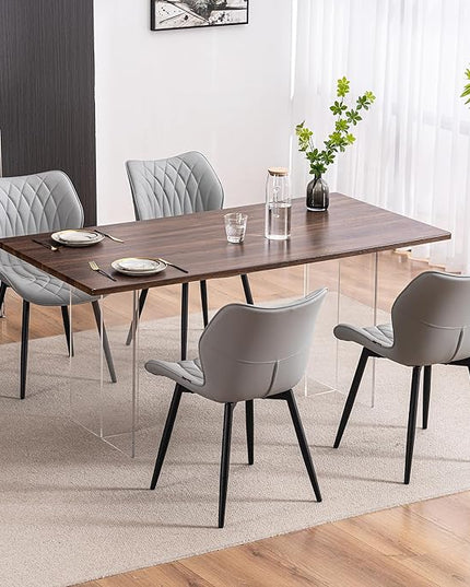 YOUNIKE Dining Chairs Set of 2, Upholstered Faux Leather Kitchen & Dining Room Chairs, Mid Century Modern Living Room Bedroom Side Chairs with Wide Wing Back and Adjustable Metal Legs, Grey - LeafyLoom